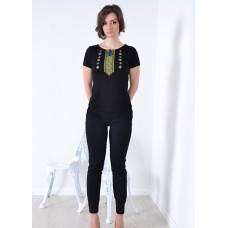 Embroidered t-shirt "Ornament" yellow/blue on black